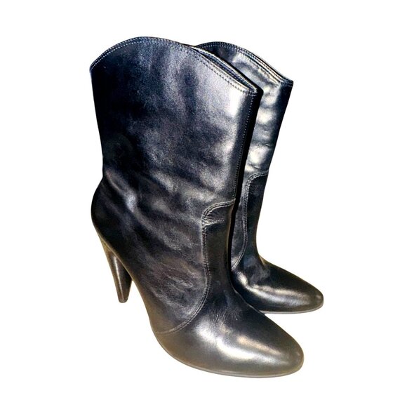 Gianni Bini Black Leather High Heel Ankle Western Cowgirl Glam Boots 8.5M Boho - Picture 4 of 10